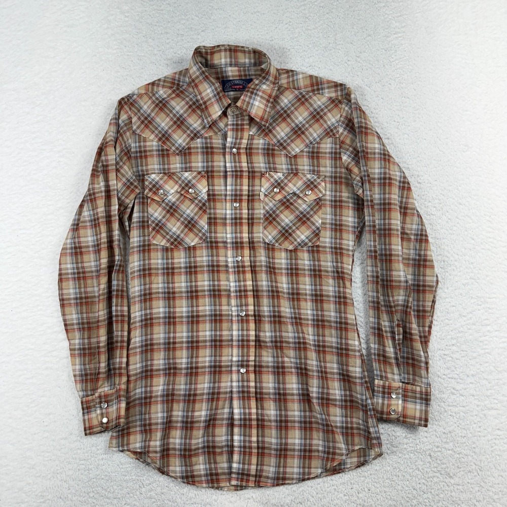 Vintage Levi’s Big E Shirt Western Plaid Pearl Snap 70s Cowboy Retro Small